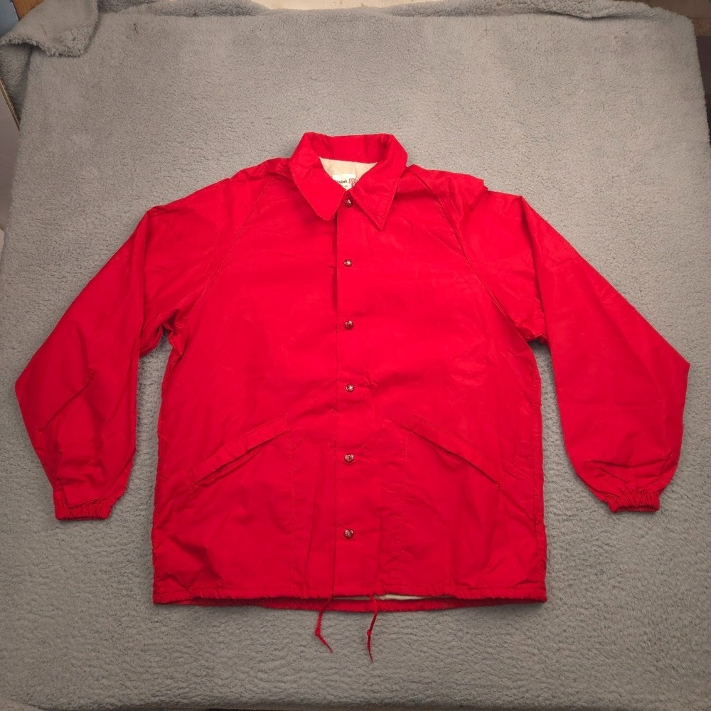 King Louie Pro Fit Men's Coach Jacket Red Nylon Snap Front USA Made L 44-46 VTG